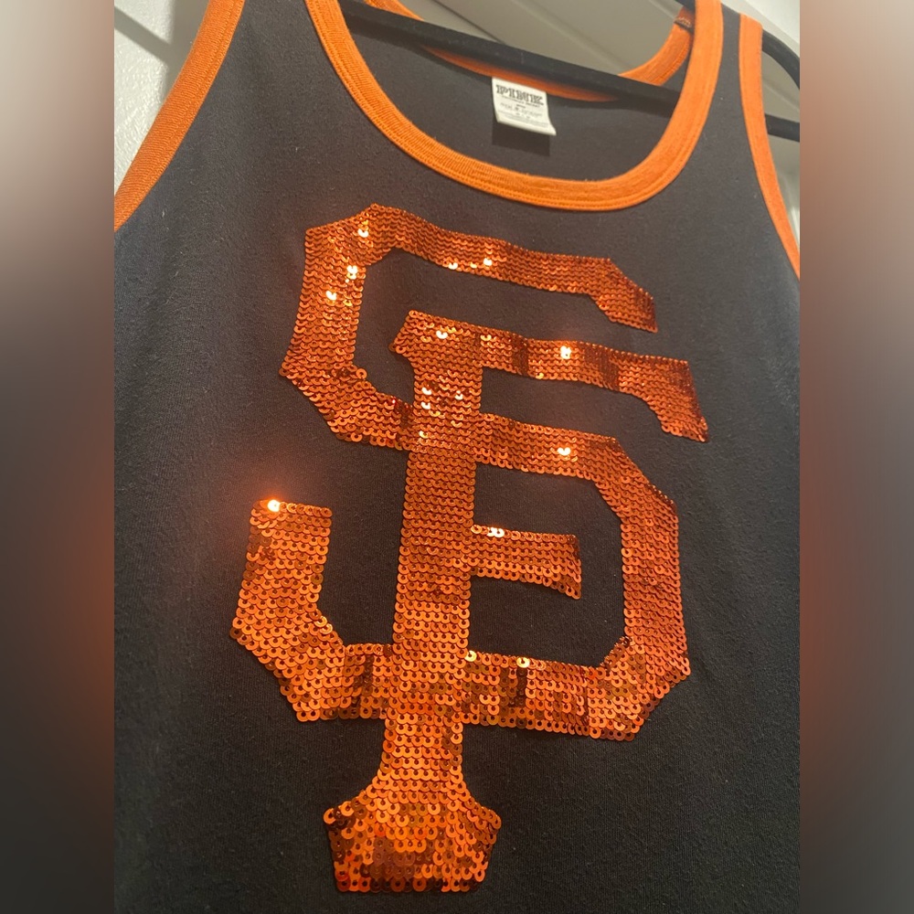 Victoria's Secret VS PINK San Francisco SF Giant Black & Orange Sequin Tank Top - Picture 5 of 15